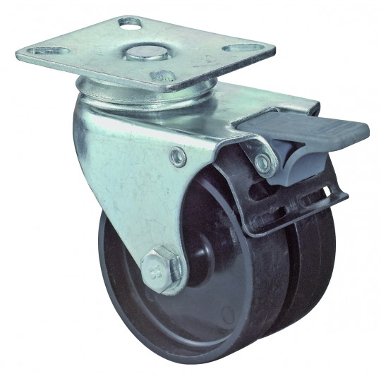 Dvojité prístrojové koliesko 50 mm otočná kladka s brzdou