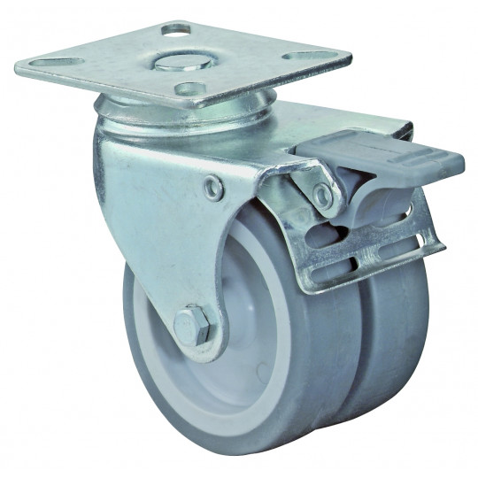 Dvojité prístrojové koliesko 50 mm otočná kladka s brzdou