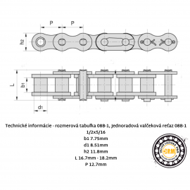 Jednoradová valčeková reťaz 08B-1 Reťaz 08B-1 - priemyselná jednoradová valčeková reťaz 08B1 pre štandardné použitie