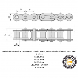 Jednoradová valčeková reťaz 24B-1 Reťaz 24B-1 - priemyselná jednoradová valčeková reťaz 24B1 pre štandardné použitie