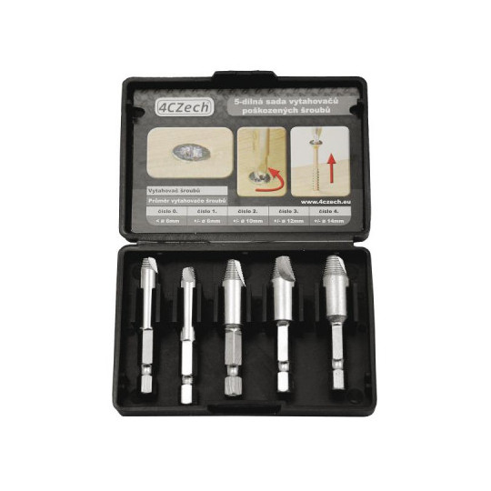 KINEX 9912-03-005 Sada vyťahovačov poškodených skrutiek HSS