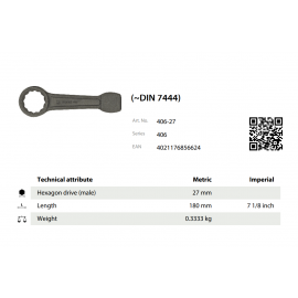 Kľúč uťahovací DIN 7444 KUKKO 406-27
