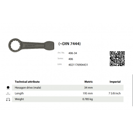 Kľúč uťahovací DIN 7444 KUKKO 406-34