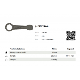 Kľúč uťahovací DIN 7444 KUKKO 406-36