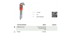 Kľúče imbusové 1.5-10mm KUKKO 215-003