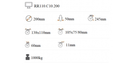 Kolieska ťažkotonážne polyuretánové 200x50 mm pevná kladka RR110.C10.200