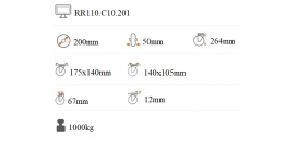 Ťažkotonážne polyuretánové kolieska 200x50 mm pevná kladka RR110.C10.201