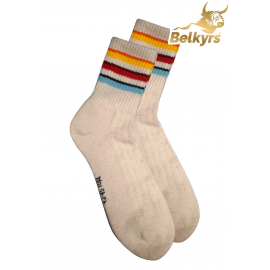 Funkčné ponožky zo 100% mongolskej vlny biele s farebnými pásmi